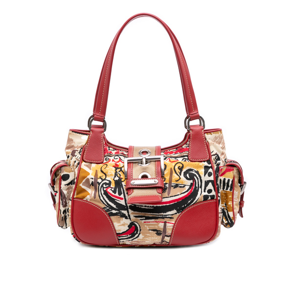 Pre-Loved Prada Saffiano Trimmed Printed Canvas Venice Shoulder Bag - Picture 1 of 10